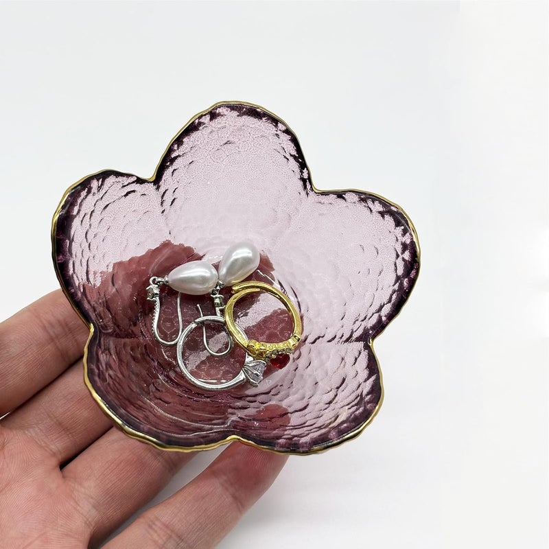 BESSKON Purple Flower Ring Dish, Small Glass Jewelry Dish Tray, Ring Holder Jewlery Tray Trinket Dish, Bathroom Nightstand Decor Jewelry Bowl Christmas Friendship Birthday Gifts for Women, Soap Dish - Image 5